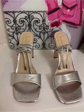 Lulu's Silver Metallic Lace-Up Block Heel Sandals - Size 10